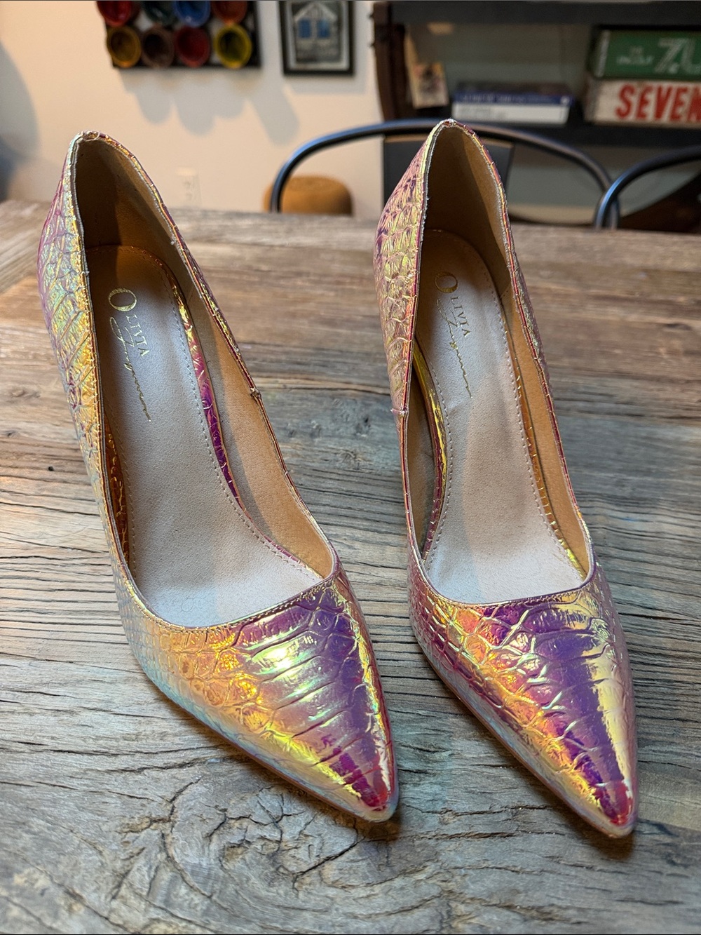 Olivia Miller Iridescent Pointed-Toe Heels - Multicolor Shine